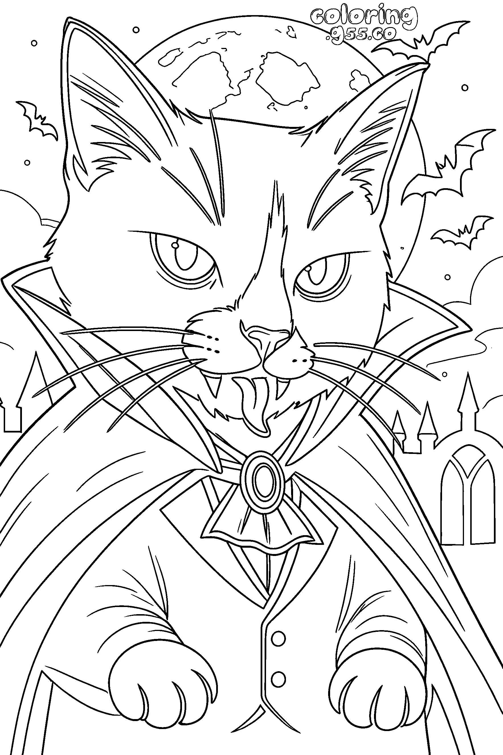 vampire cat halloween line art