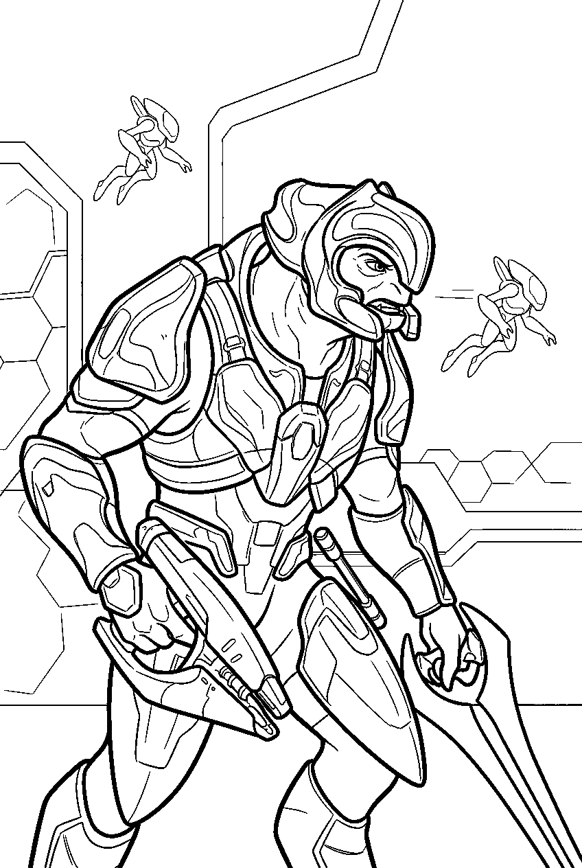 halo arbiter along sentinel wall avoiding sentinels line art