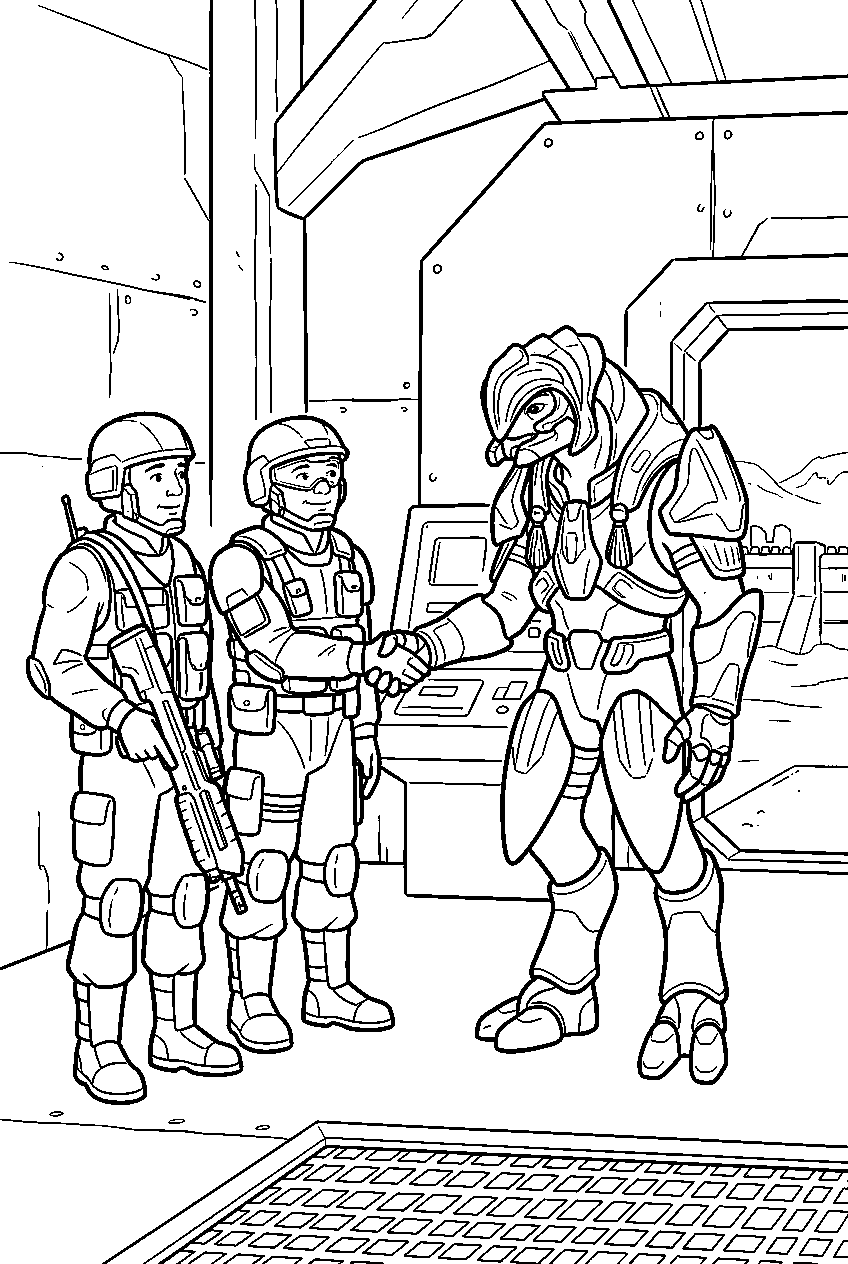 halo arbiter at alpha base greeting allies line art