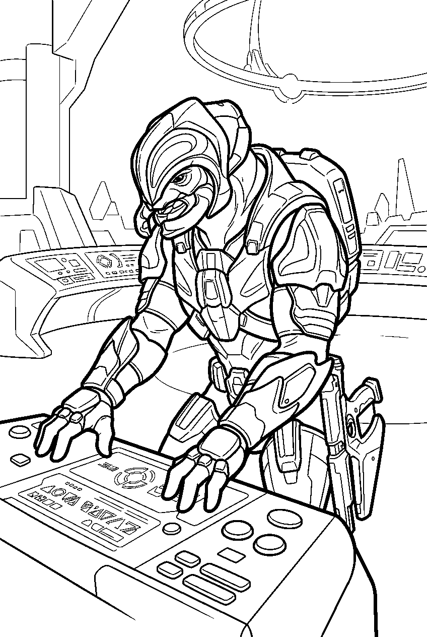 halo arbiter in ark control room deactivating the rings line art