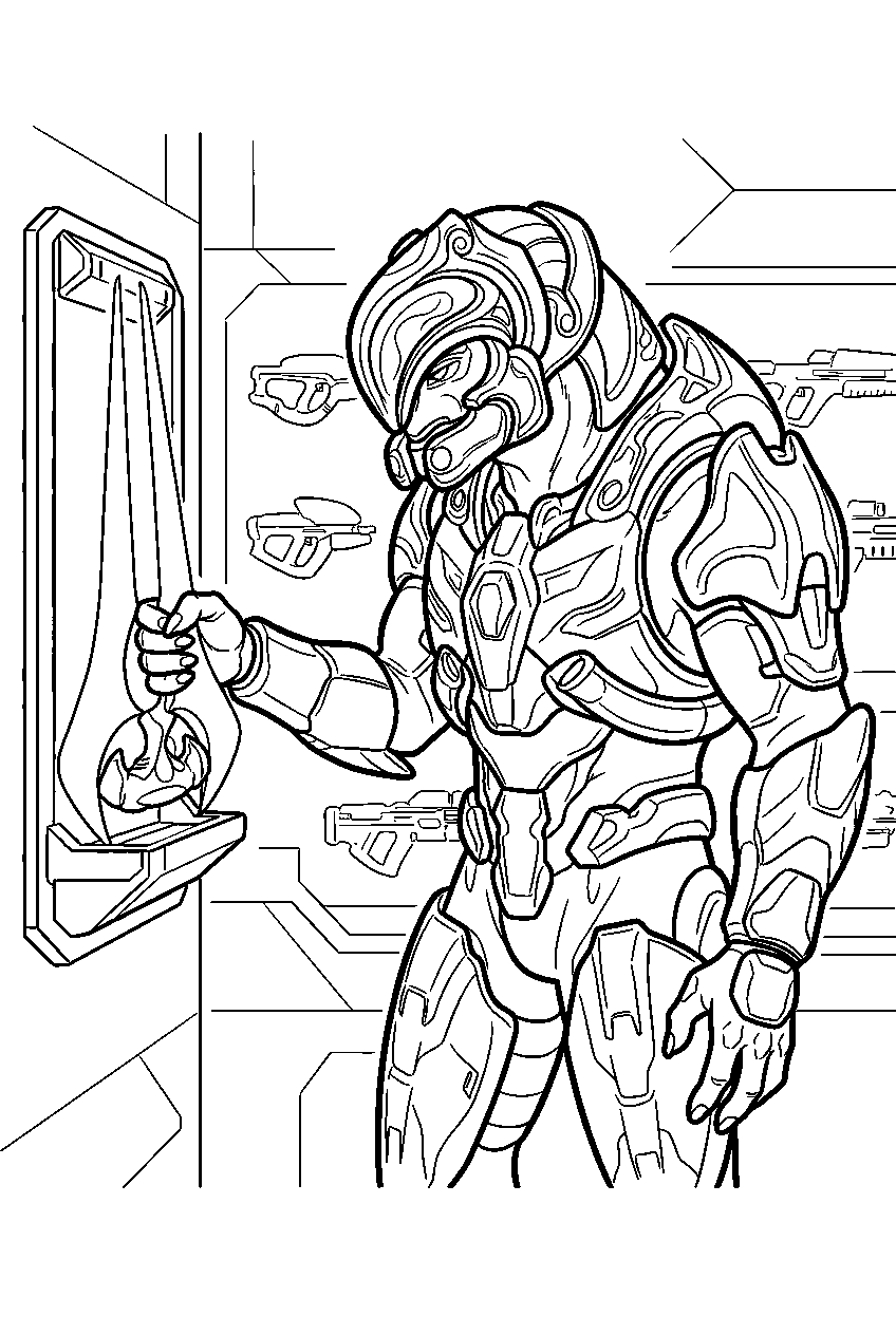 halo arbiter in covenant armory selecting energy sword line art