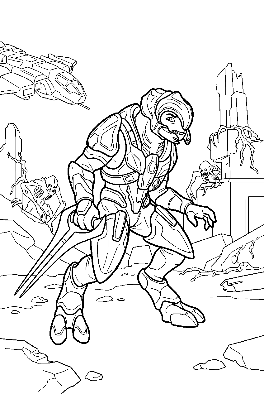 halo arbiter in flood infested voi avoiding infection line art