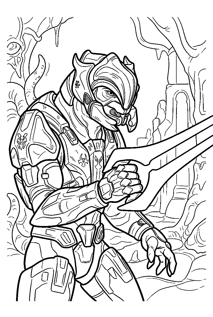 halo arbiter in gravemind chamber reaching for sword line art