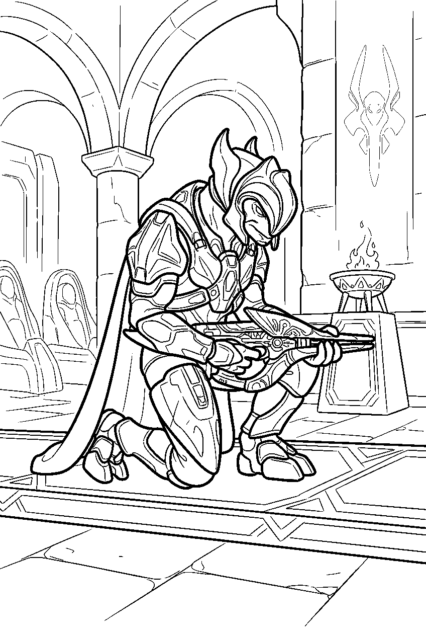 halo arbiter in mausoleum of the arbiter kneeling ceremonially line art