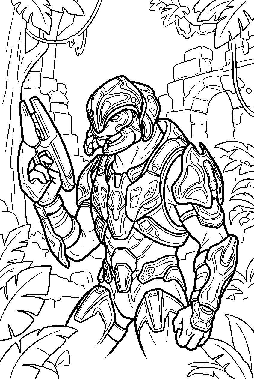halo arbiter in nuusra forest scouting ruins line art