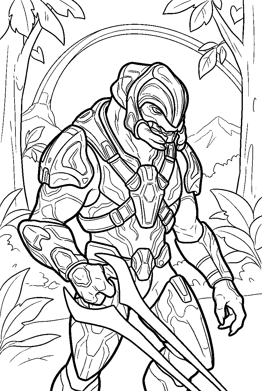 halo arbiter in ringworld forest line art