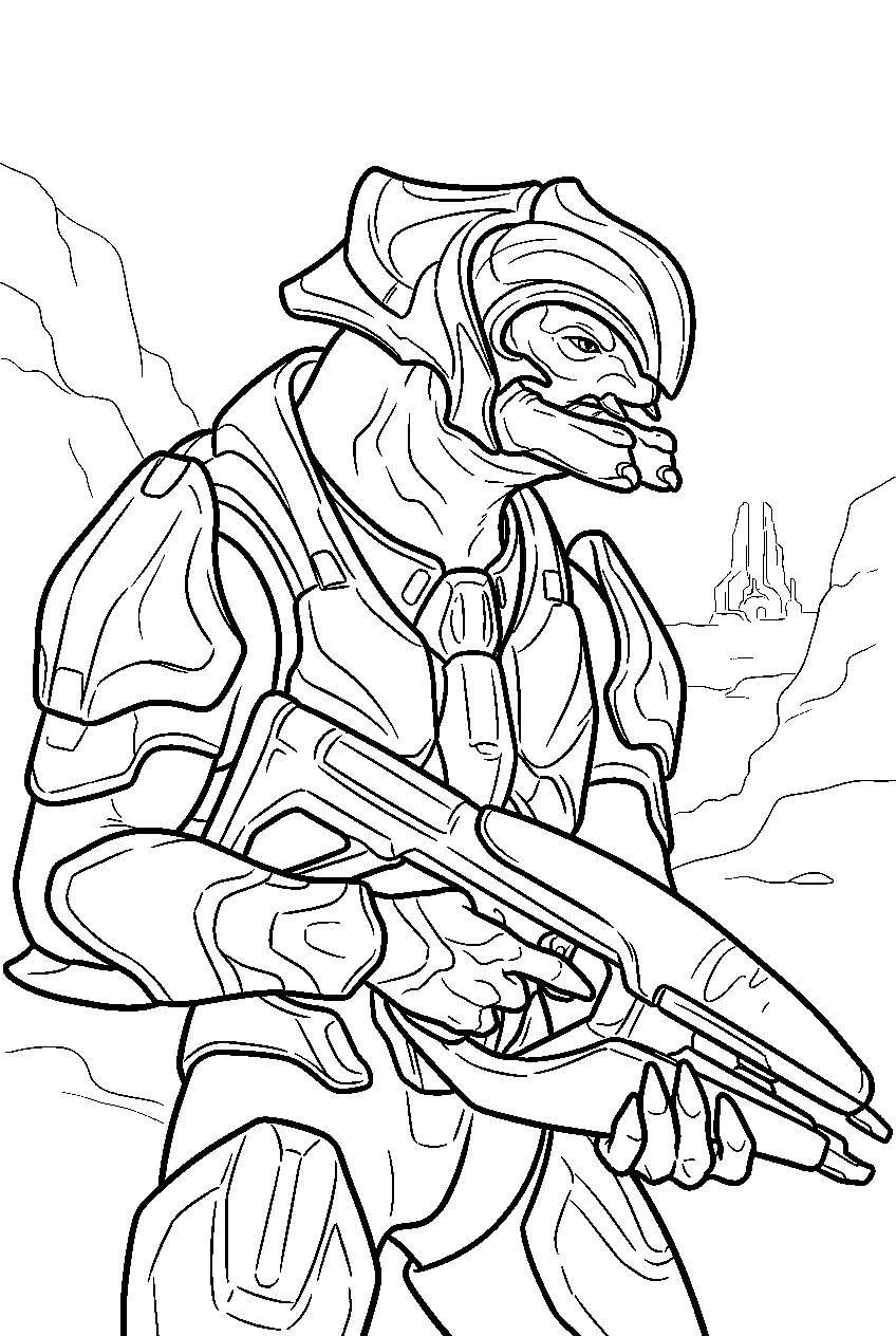 halo arbiter in sanghelios canyon tracking enemies line art
