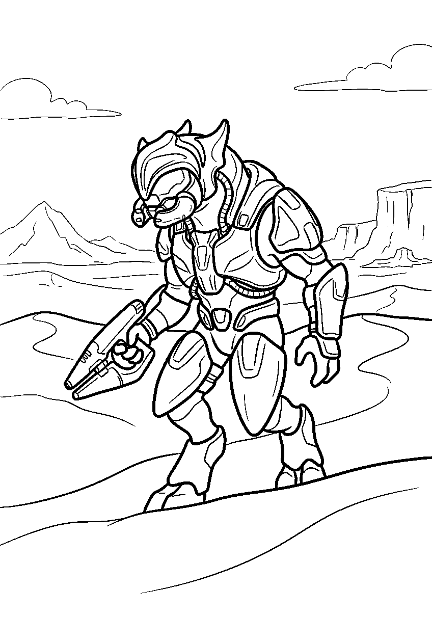 halo arbiter in sanghelios desert crossing dunes line art