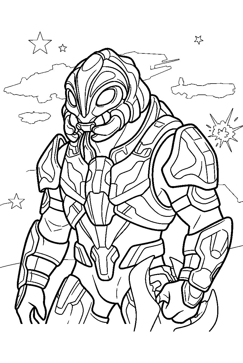 halo arbiter in space battlefield line art