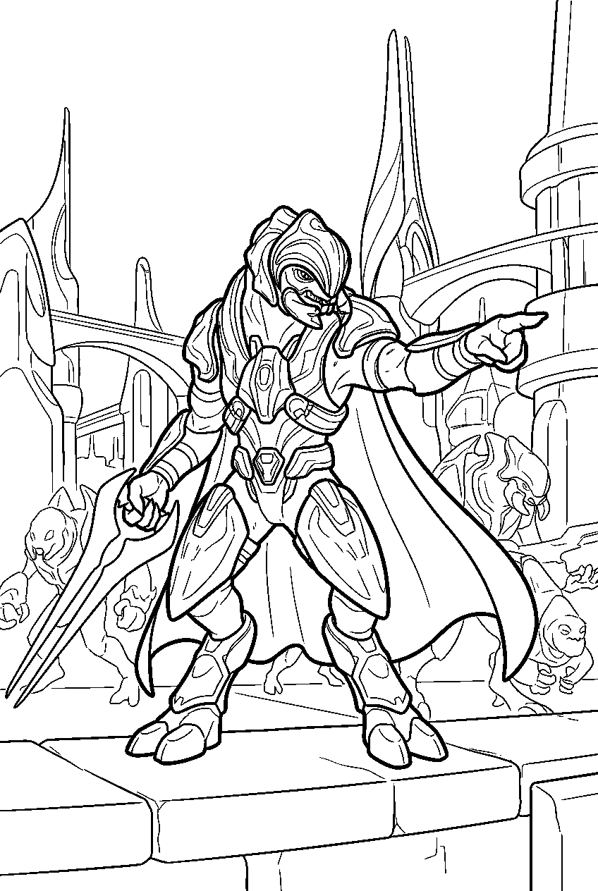 halo arbiter in sunaion city leading an assault line art