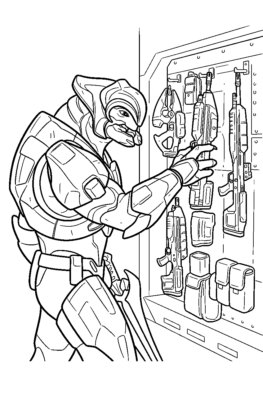 halo arbiter in unsc armory selecting equipment line art