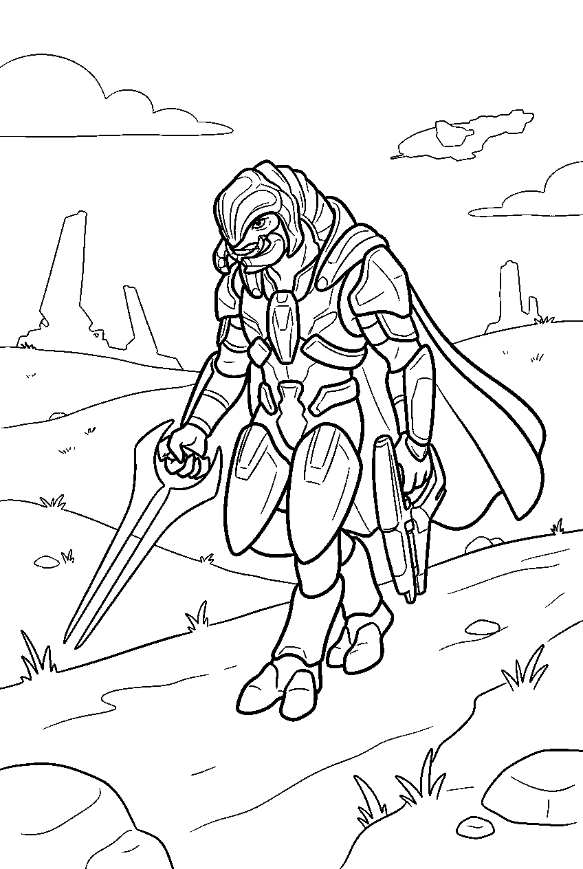 halo arbiter in voi crossing the grasslands line art