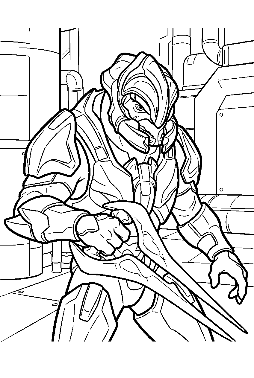 halo arbiter in voi factory drawing energy sword line art
