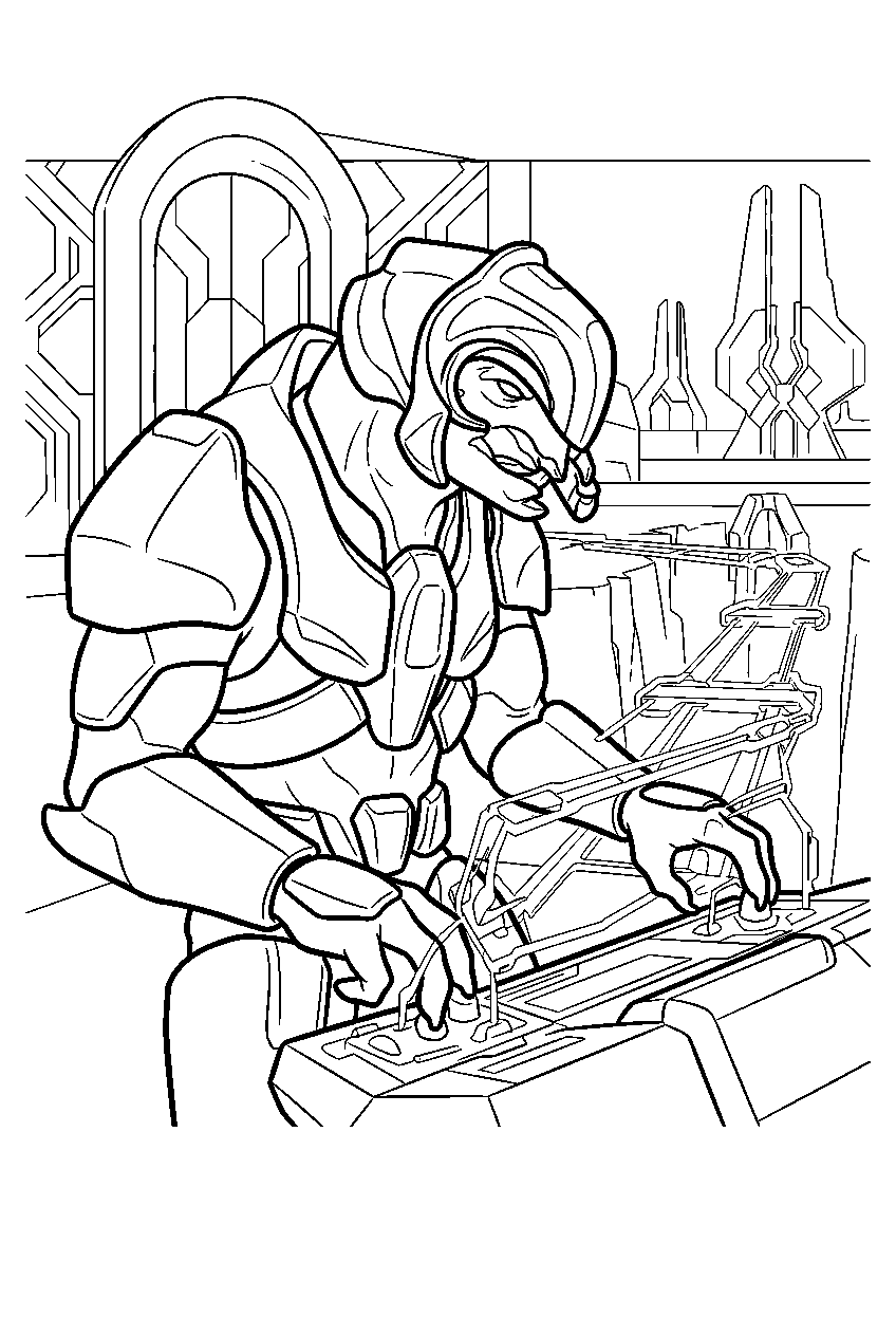 halo arbiter inside ark citadel activating a bridge line art