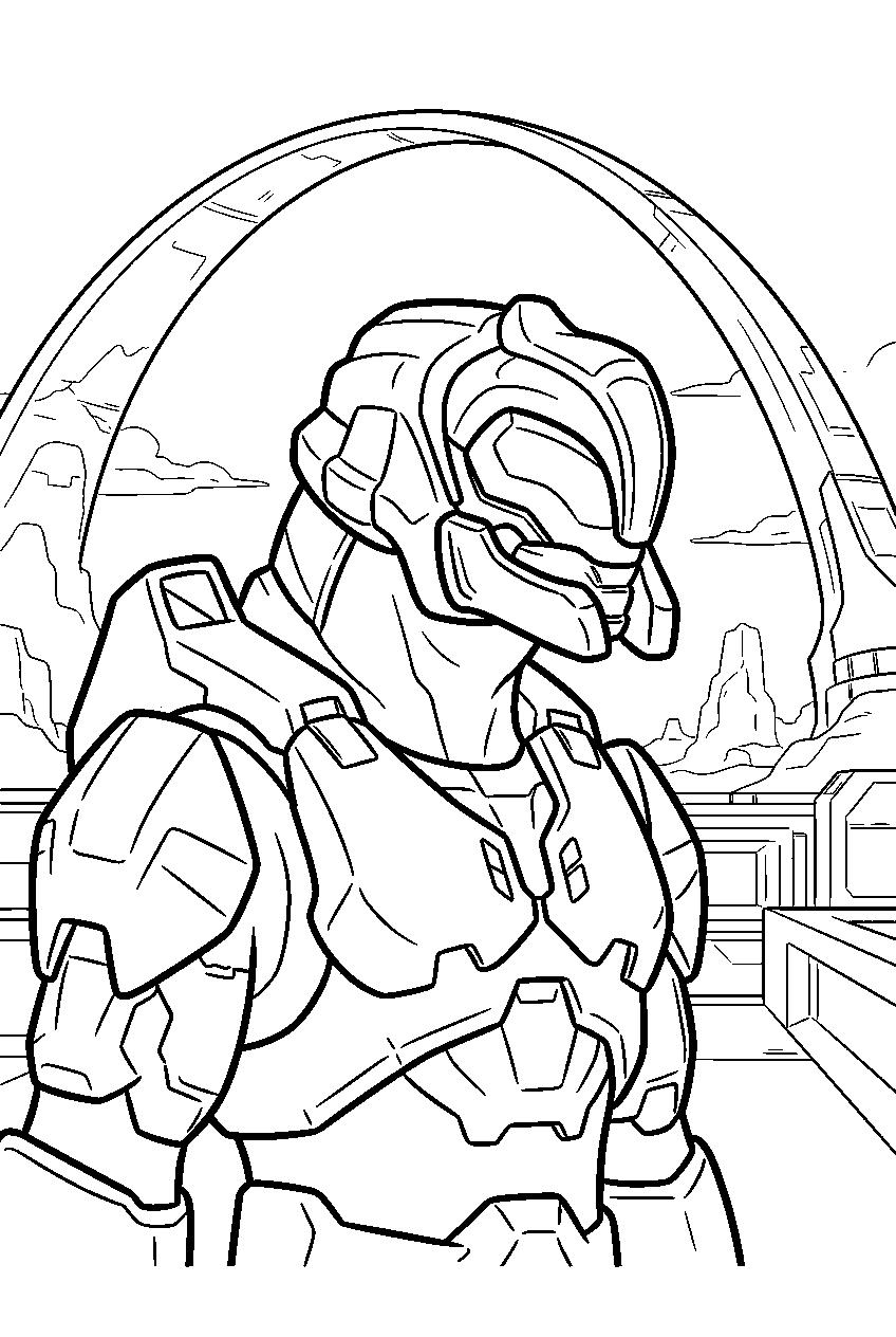 halo arbiter on installation 05 surveying the ring line art