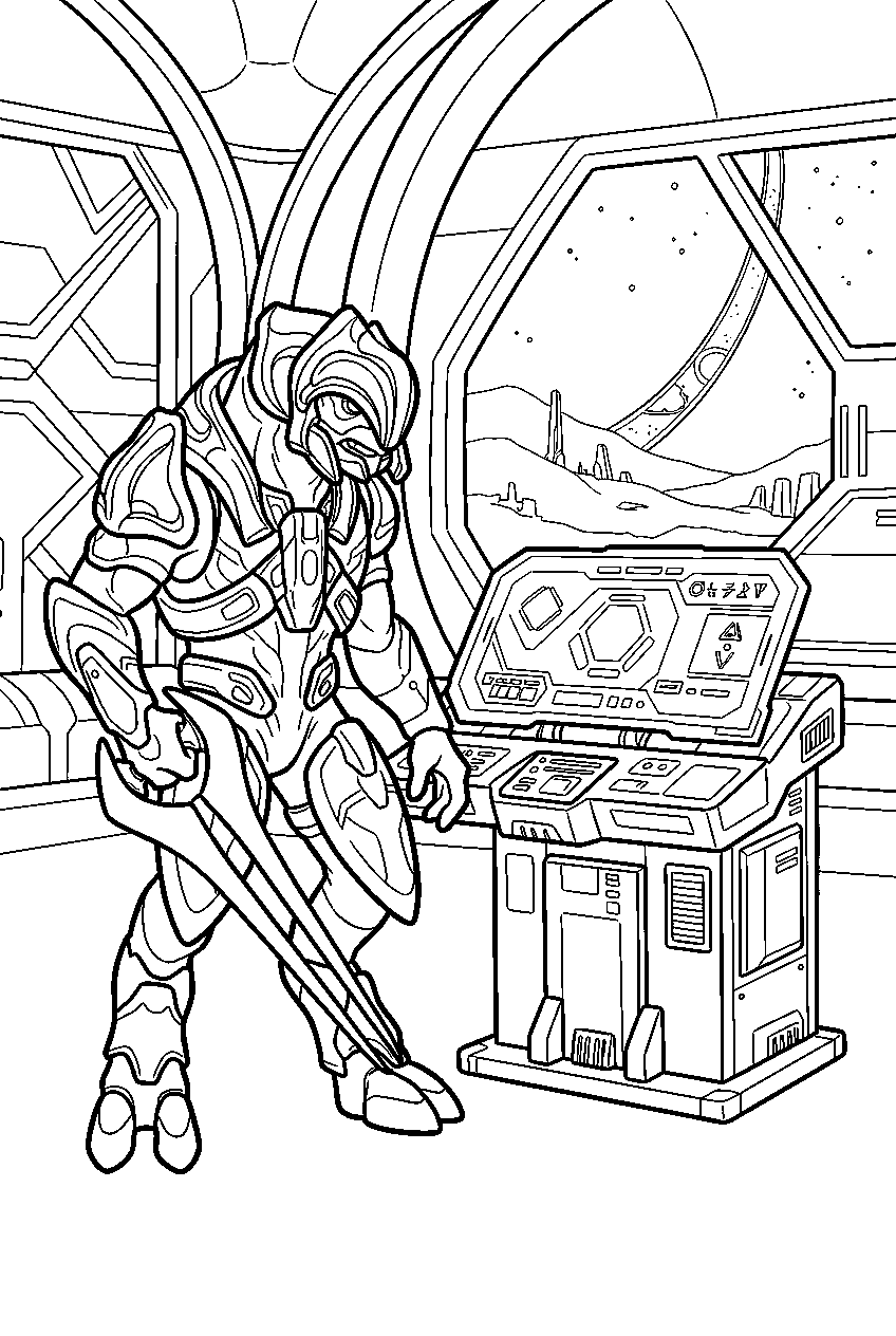 halo arbiter on installation 08 guarding the console line art