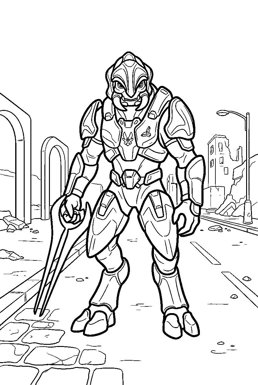halo arbiter on mombasa street patrolling the street line art