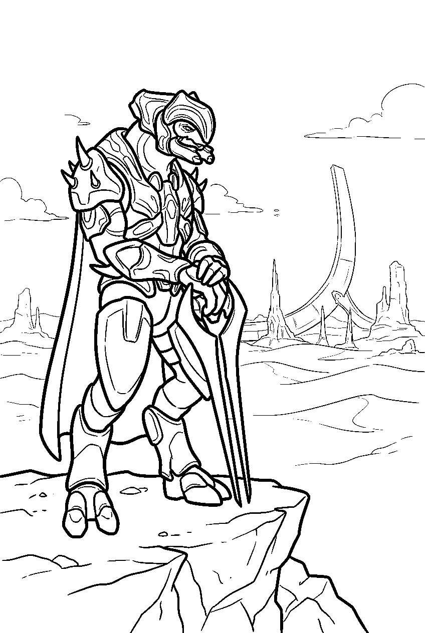 halo arbiter on the ark surveying the desert line art