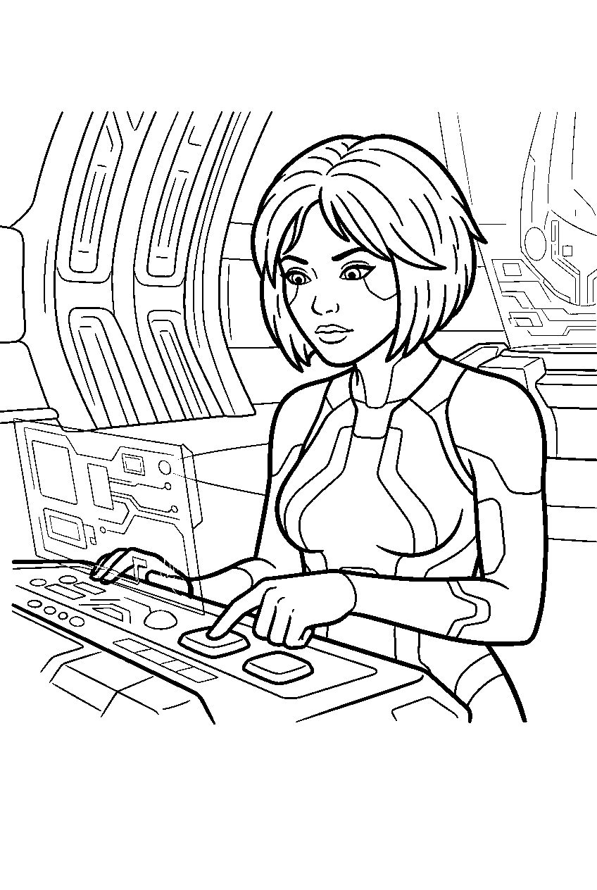 halo cortana activating a console in installation 04 control room line art