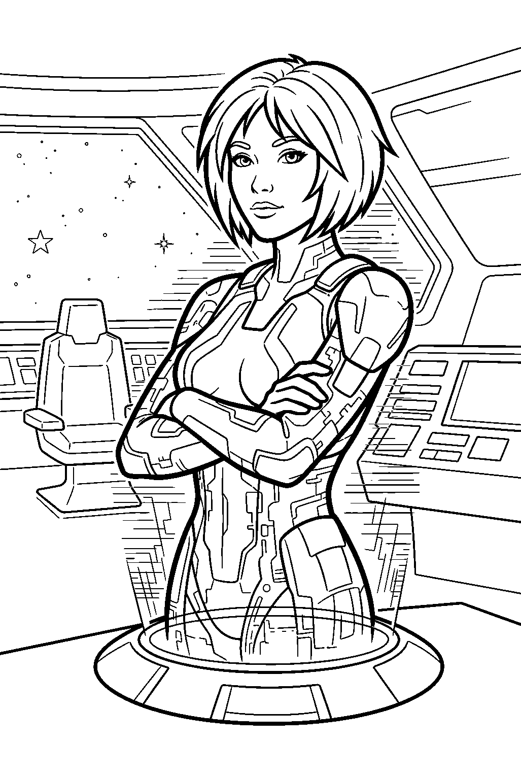 halo cortana appearing as hologram on pillar of autumn bridge line art