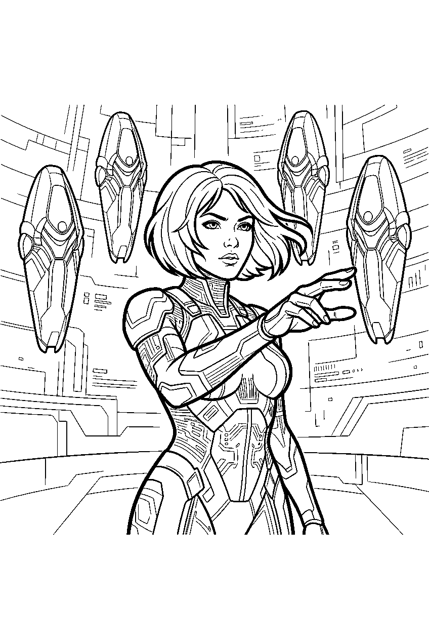 halo cortana commanding the guardians from the domain line art