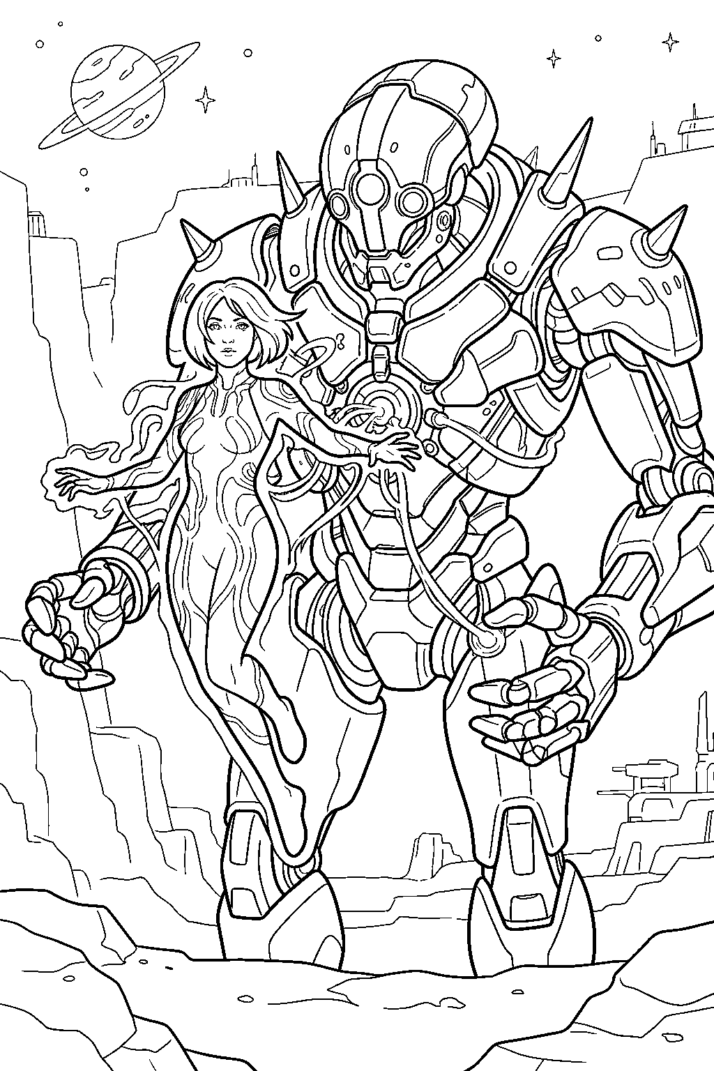 halo cortana controlling a guardian on meridian line art