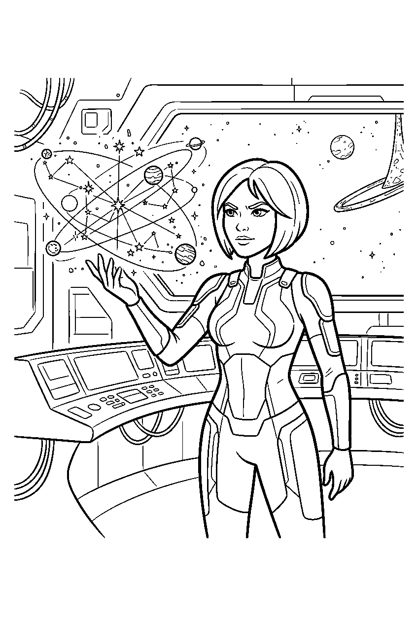 halo cortana displaying star map in pillar of autumn command center line art