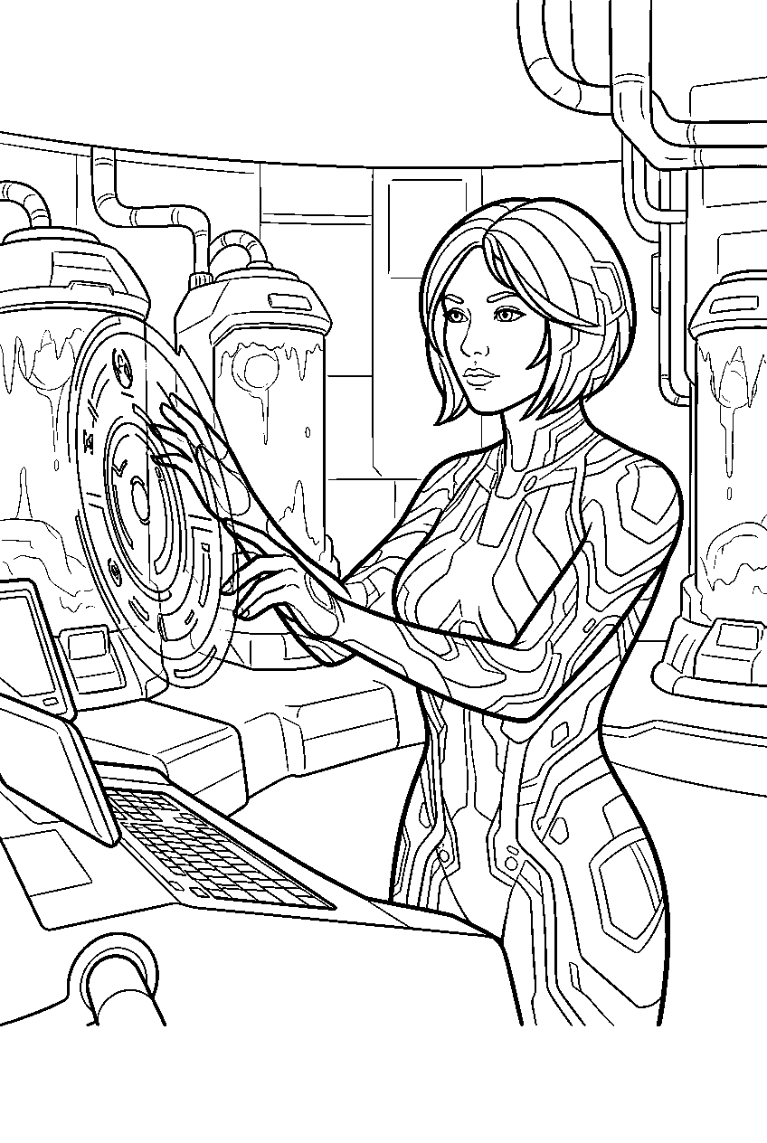 halo cortana entering neural interface in cryogenic bay line art