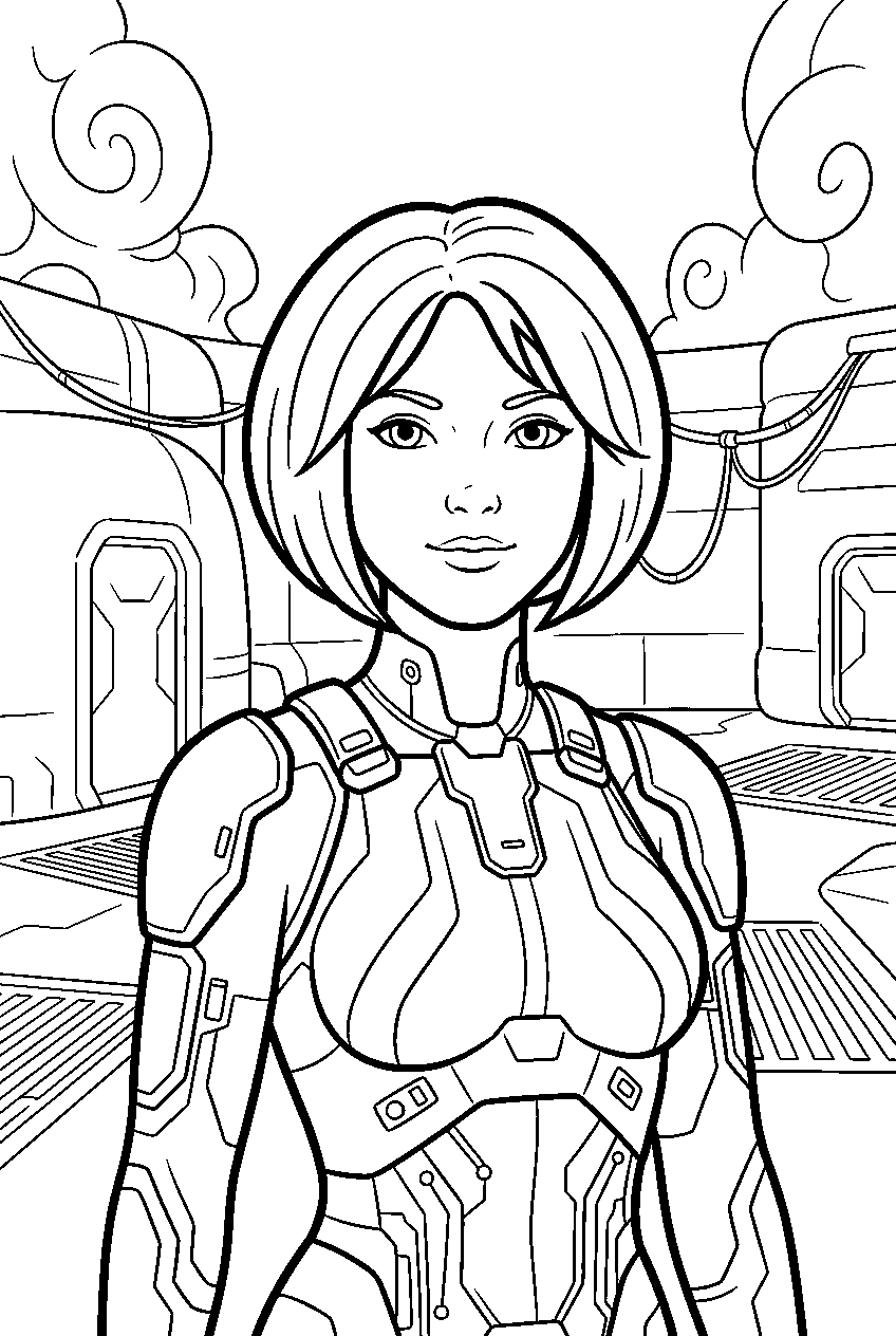 halo cortana in flood containment facility line art