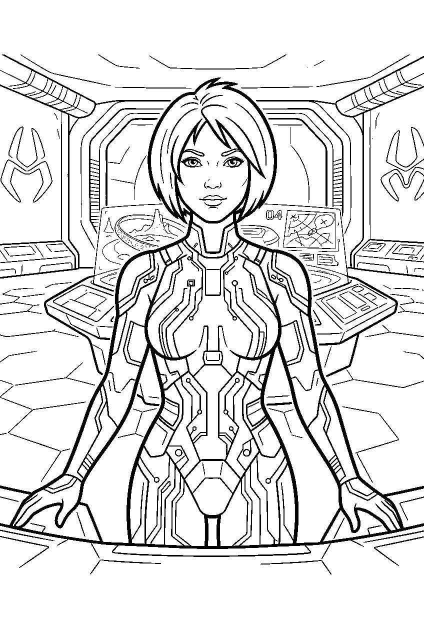 halo cortana in installation 04 control room line art