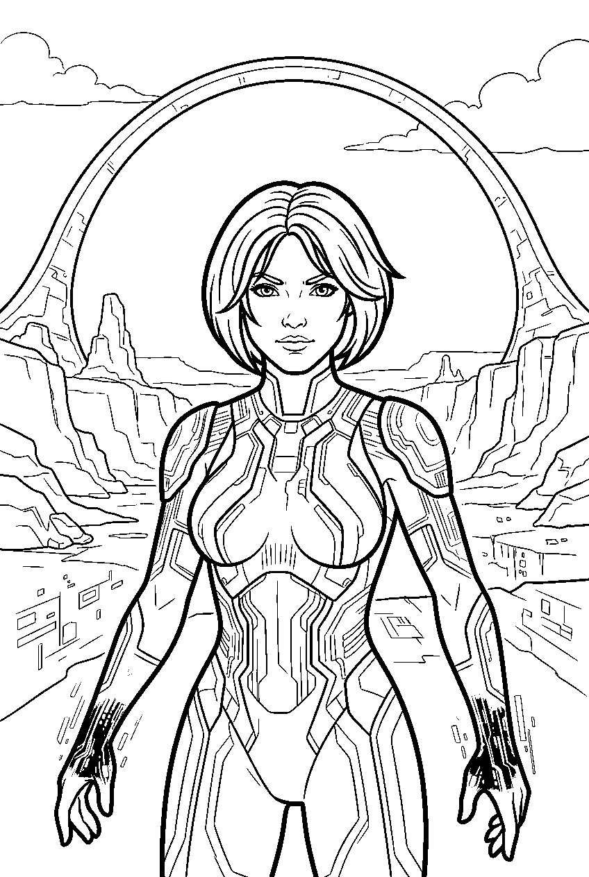 halo cortana in ringworld canyon line art