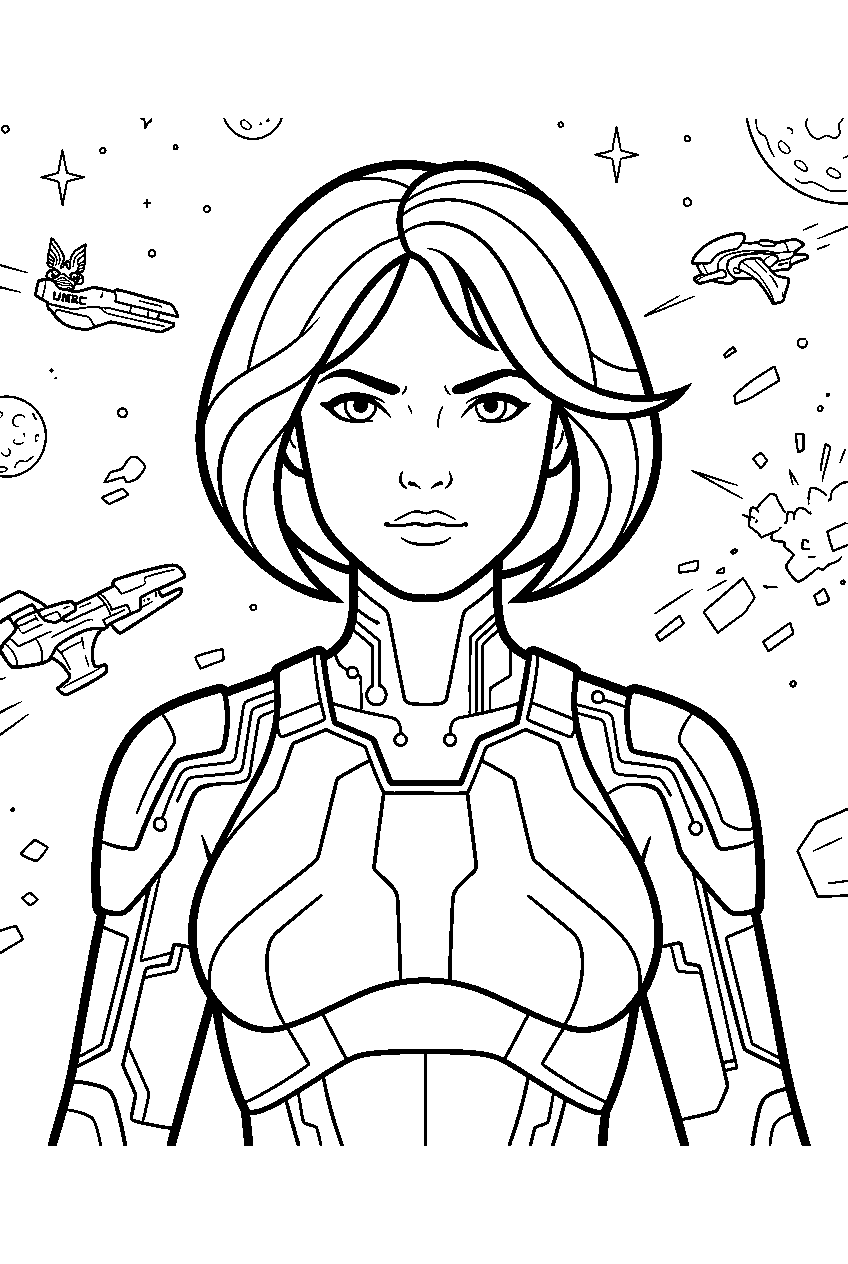 halo cortana in space battlefield line art