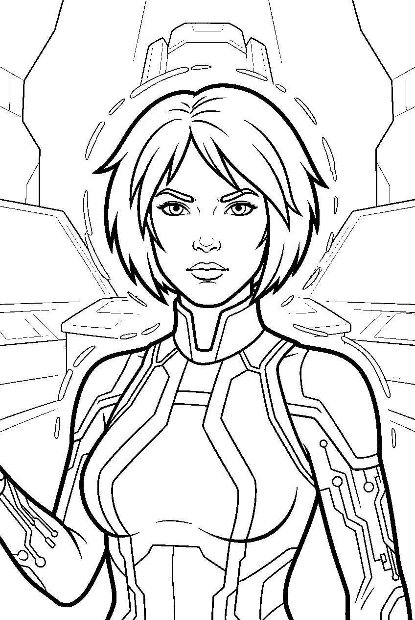 halo cortana in the repository line art