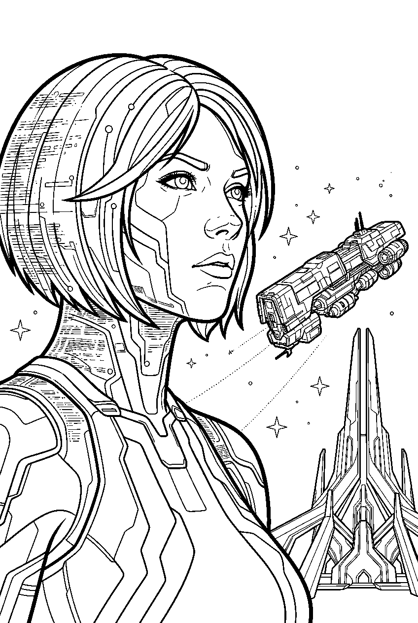 halo cortana locating unsc infinity near requiem tower line art