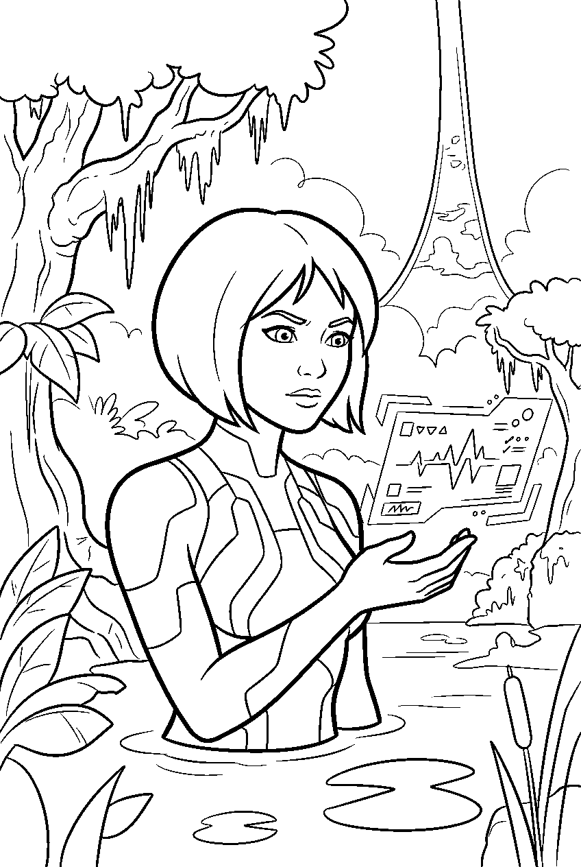 halo cortana monitoring flood signals in installation 04 swamp line art