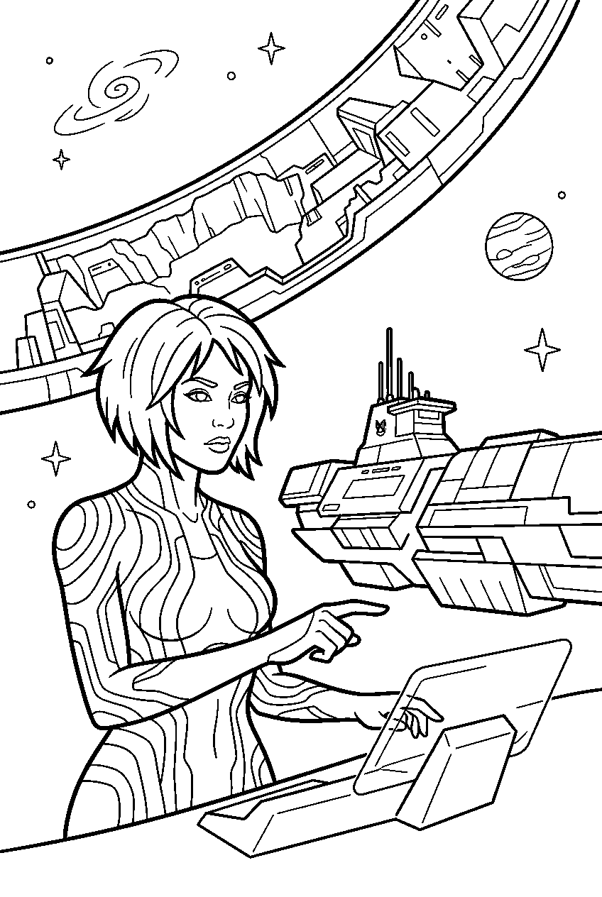 halo cortana navigating the dawn above installation 08 line art