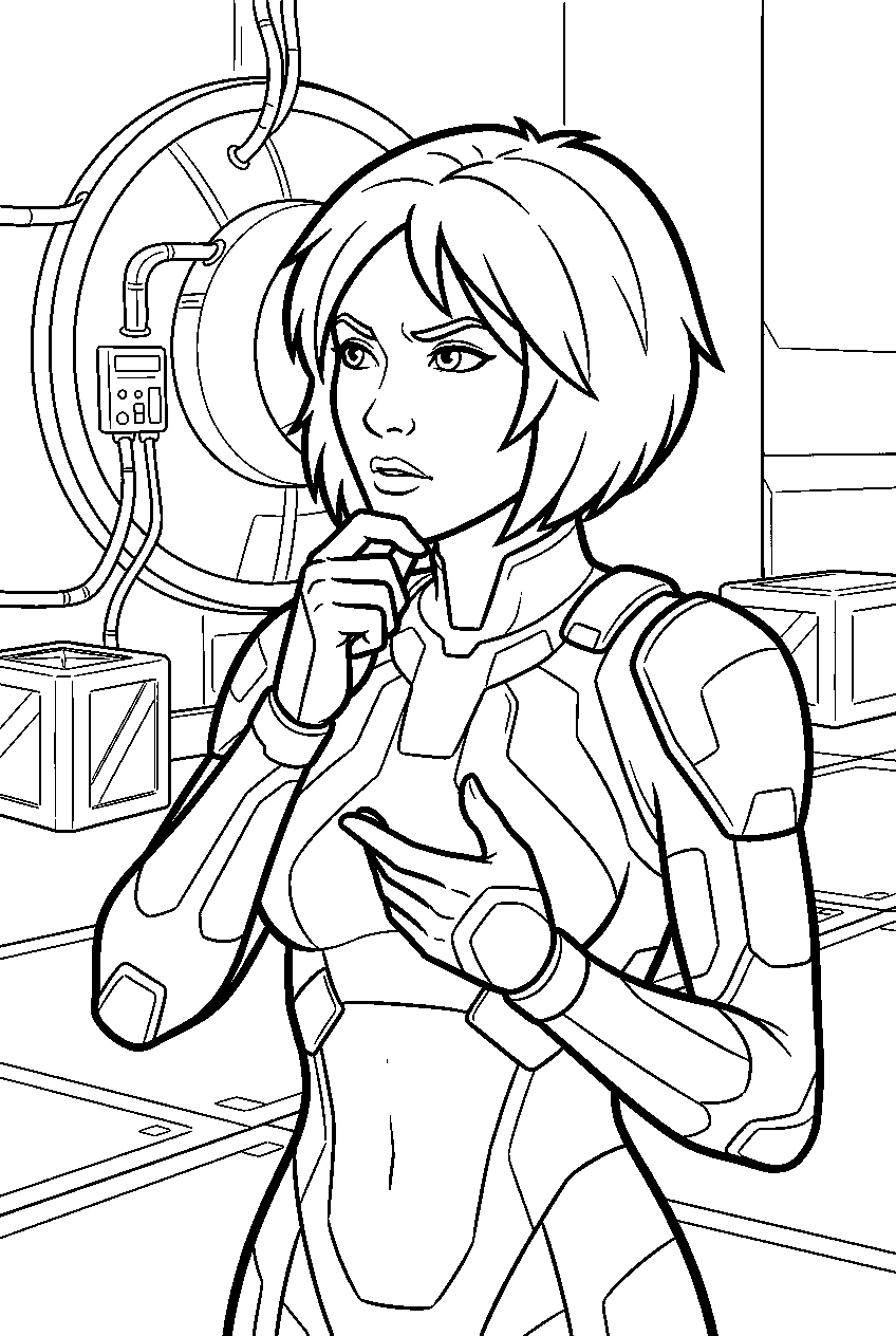 halo cortana planning the escape in pillar of autumn engine room line art