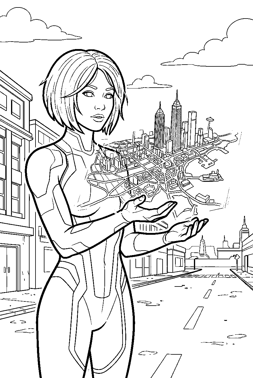 halo cortana scanning city map on mombasa street line art