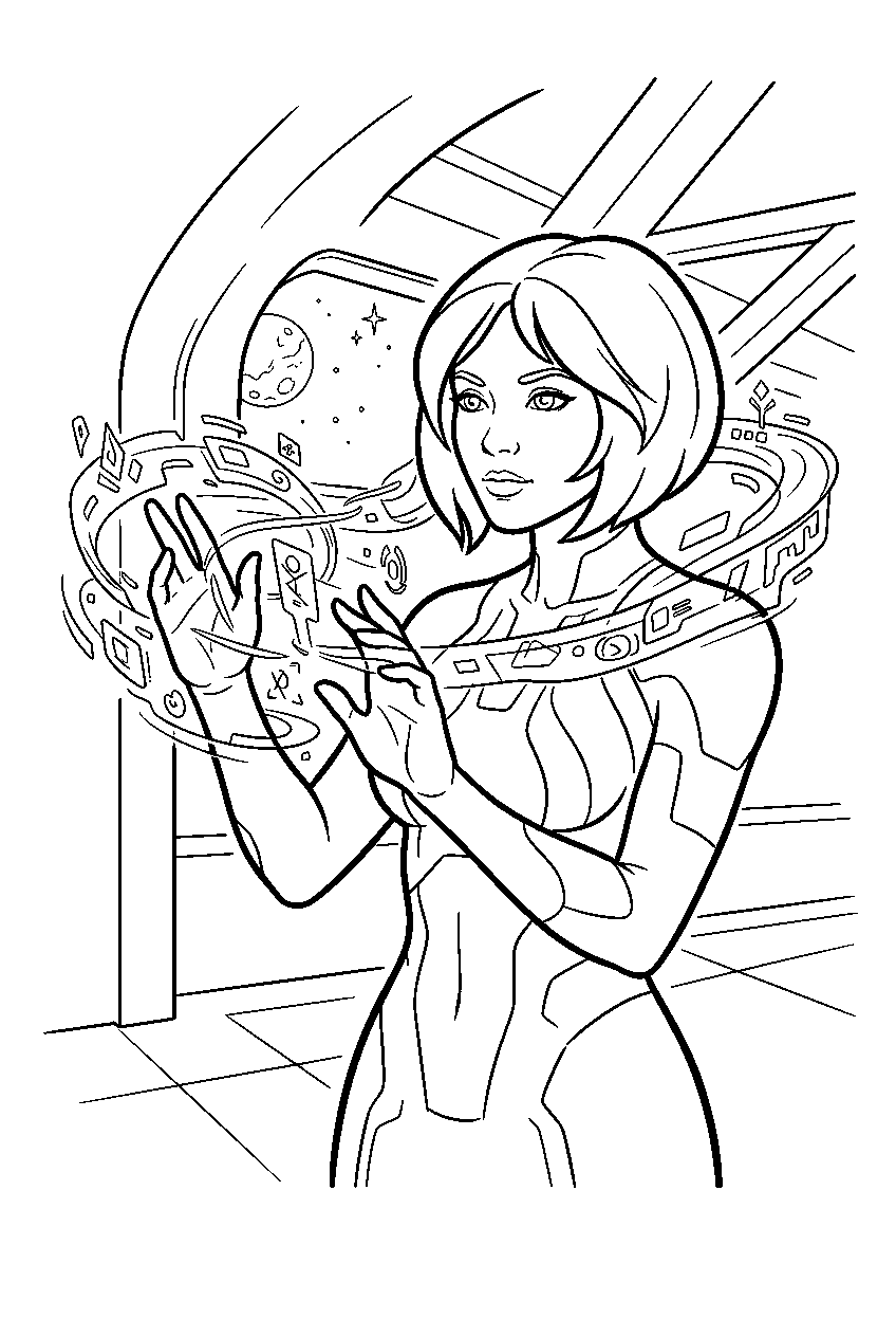 halo cortana sending a vision at apogee station line art