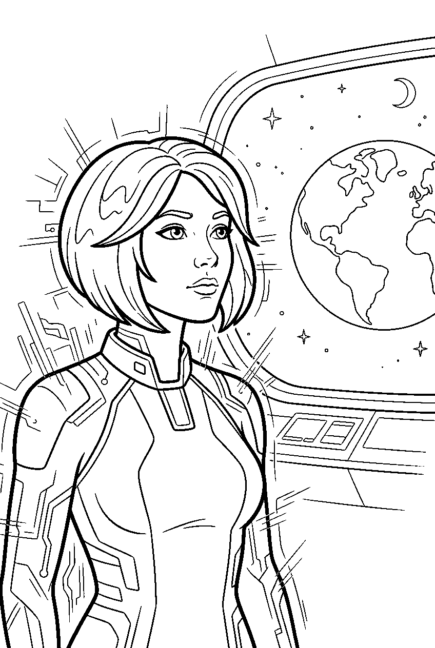 halo cortana viewing earth aboard forward unto dawn line art