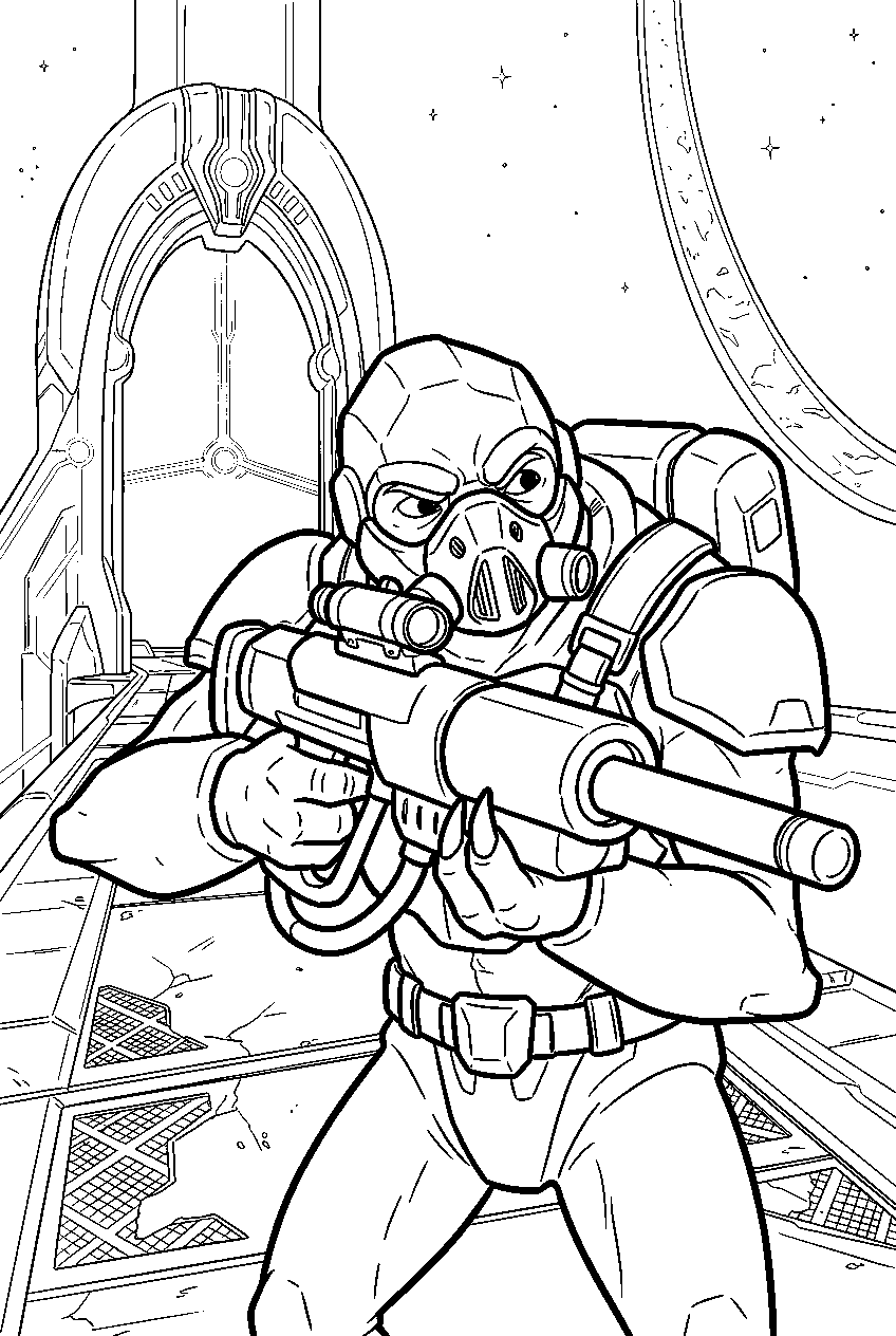 halo grunt aiming fuel rod cannon on delta halo bridge line art