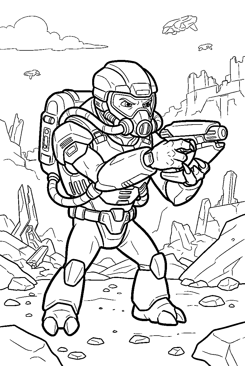 halo grunt aiming plasma pistol on reach battlefield line art