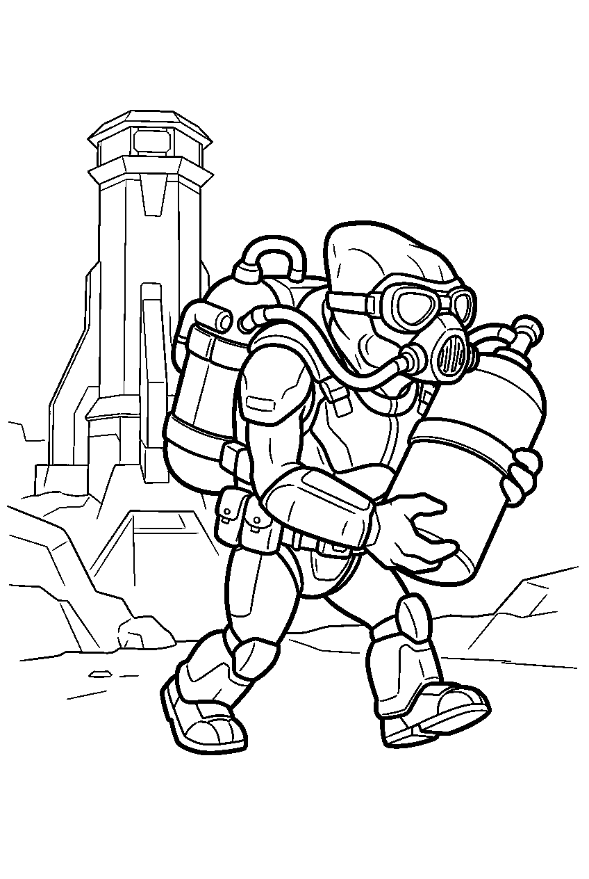 halo grunt carrying methane canister near the tower line art