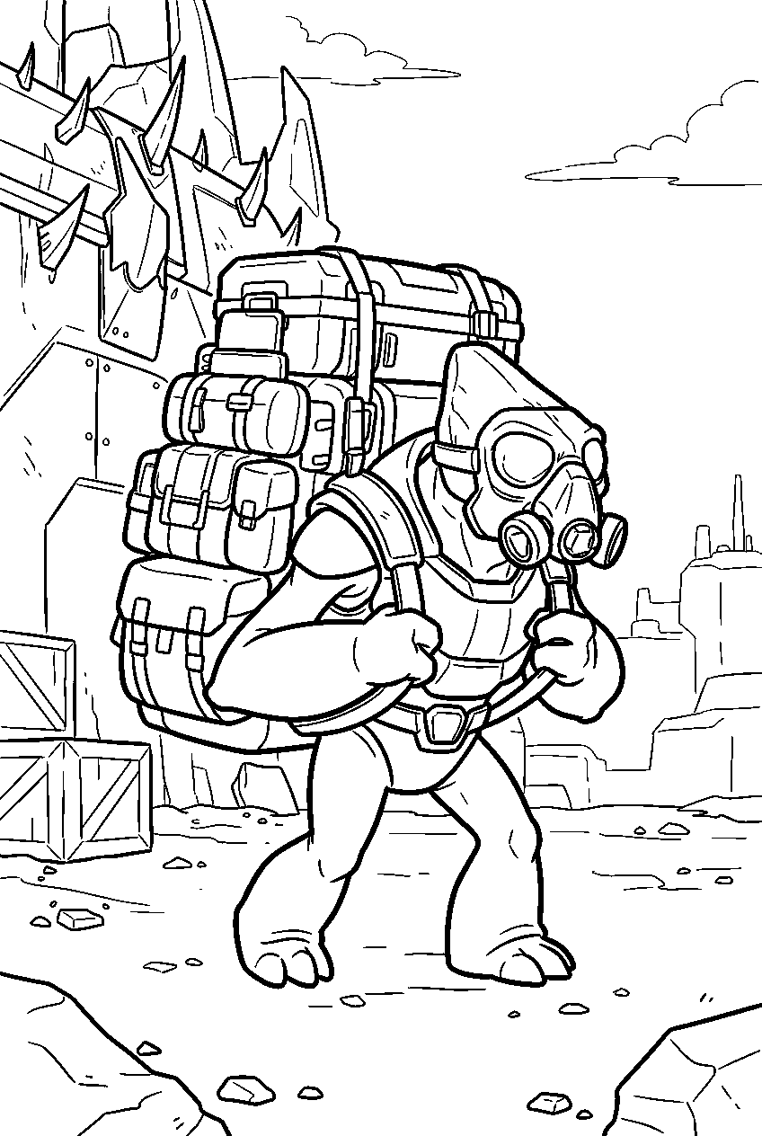 halo grunt carrying mule pack at banished outpost line art