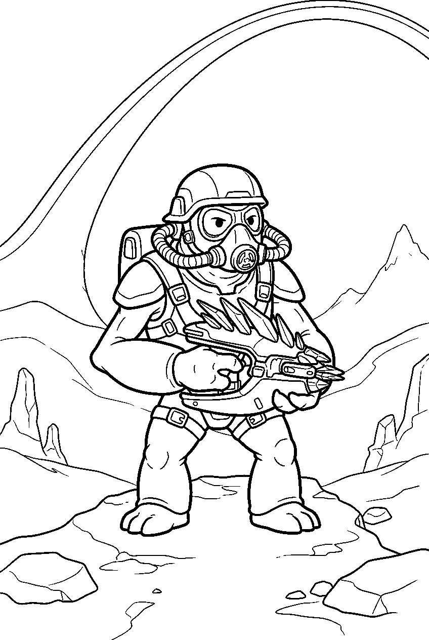 halo grunt carrying needler in ringworld valley line art