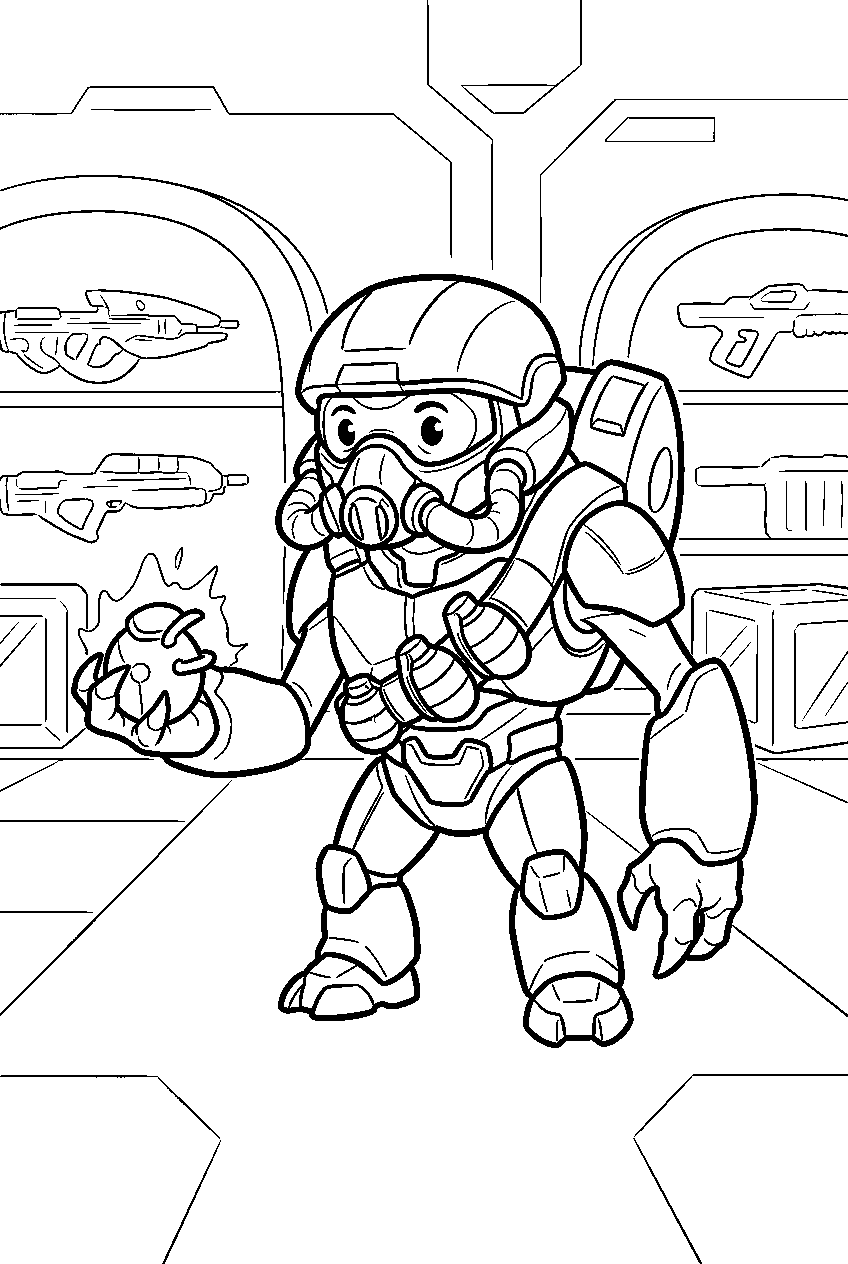halo grunt carrying plasma grenades in covenant armory line art
