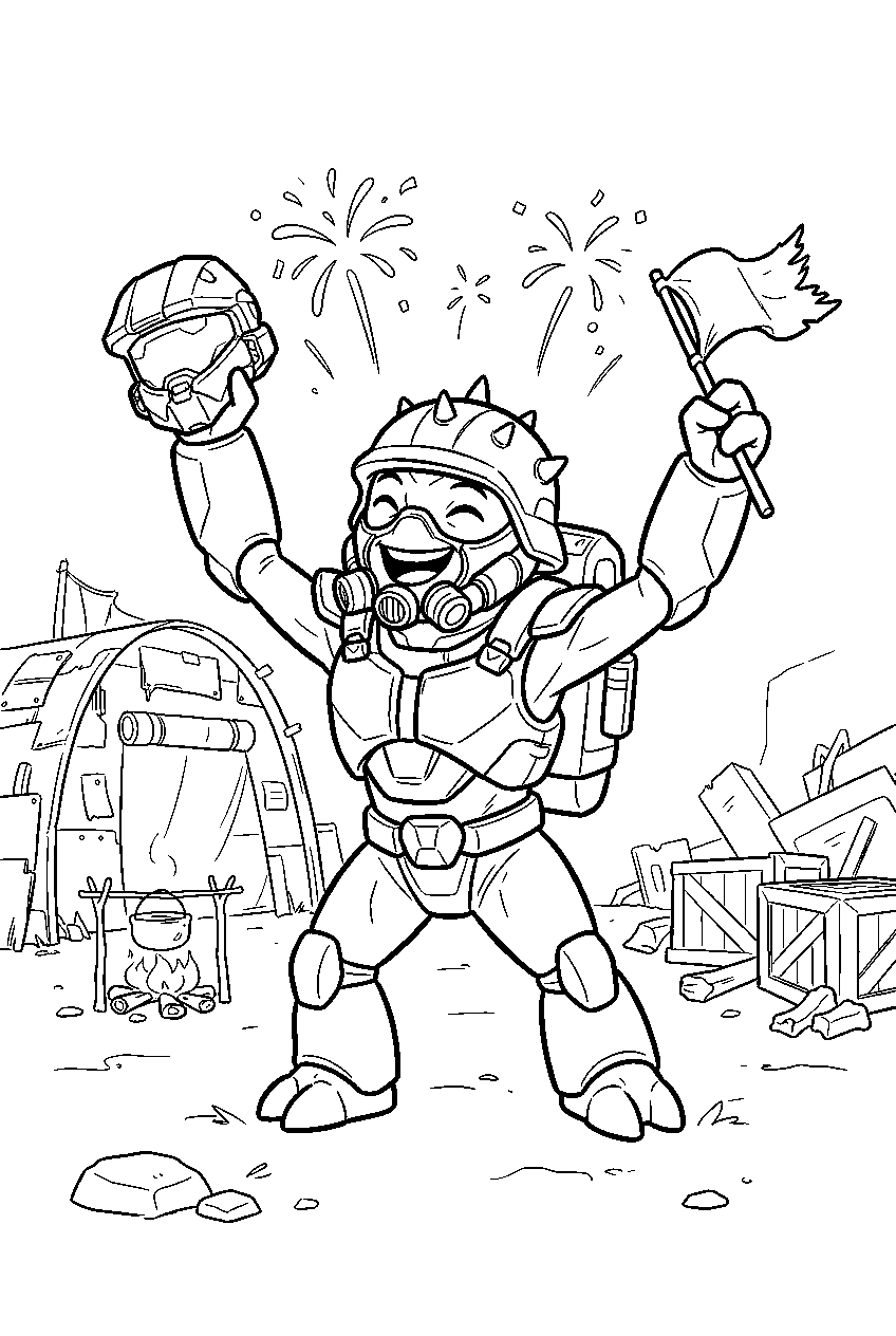 halo grunt celebrating victory at yapyap camp line art