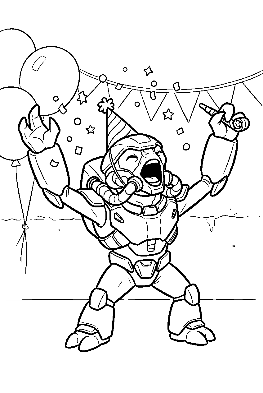 halo grunt cheering loudly at grunt birthday party line art
