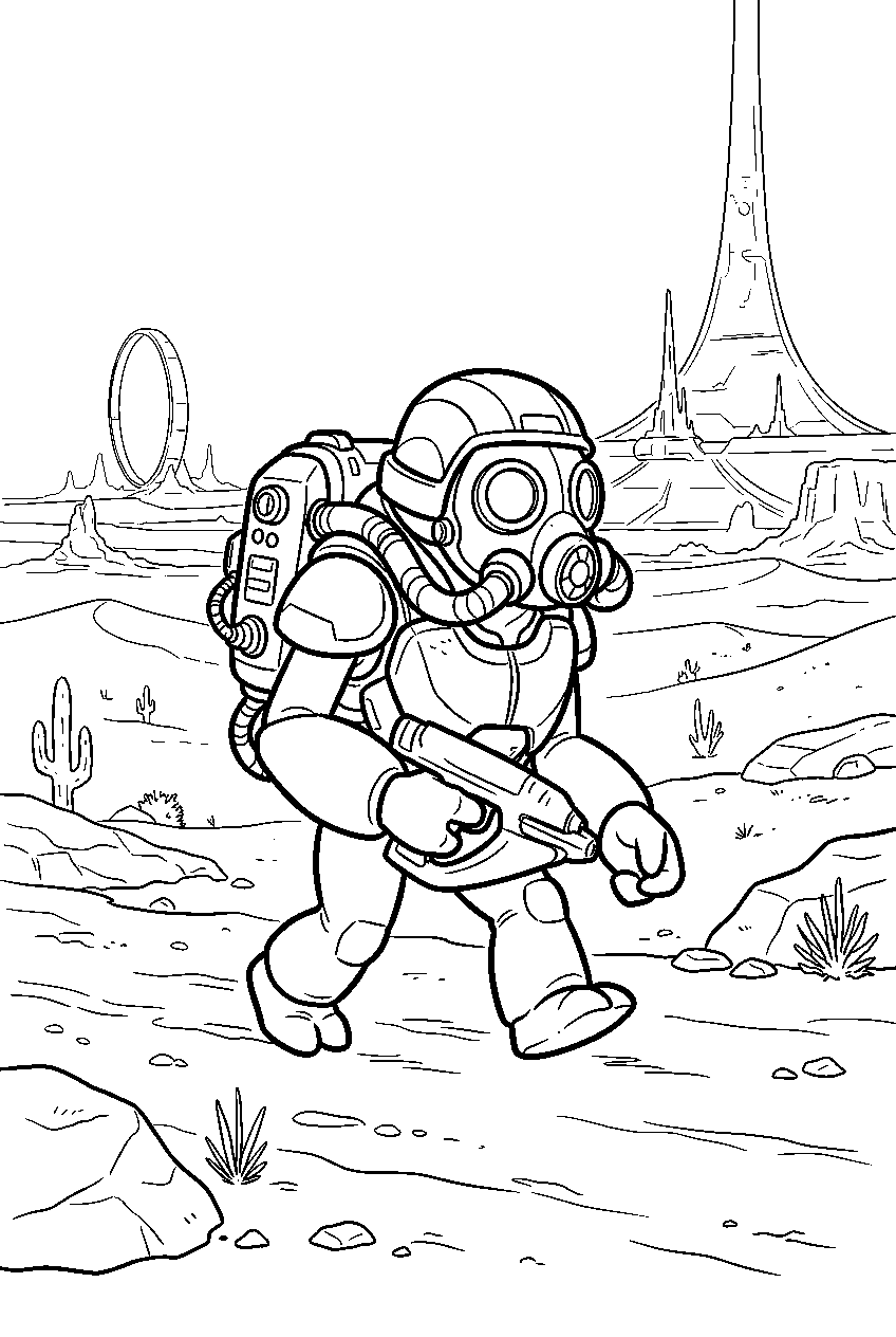 halo grunt crossing desert on the ark line art