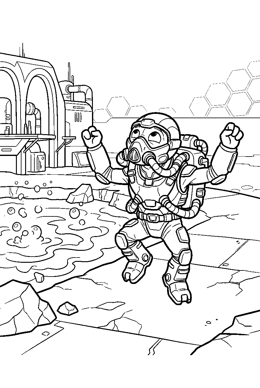 halo grunt dancing happily near methane pool on the ark line art